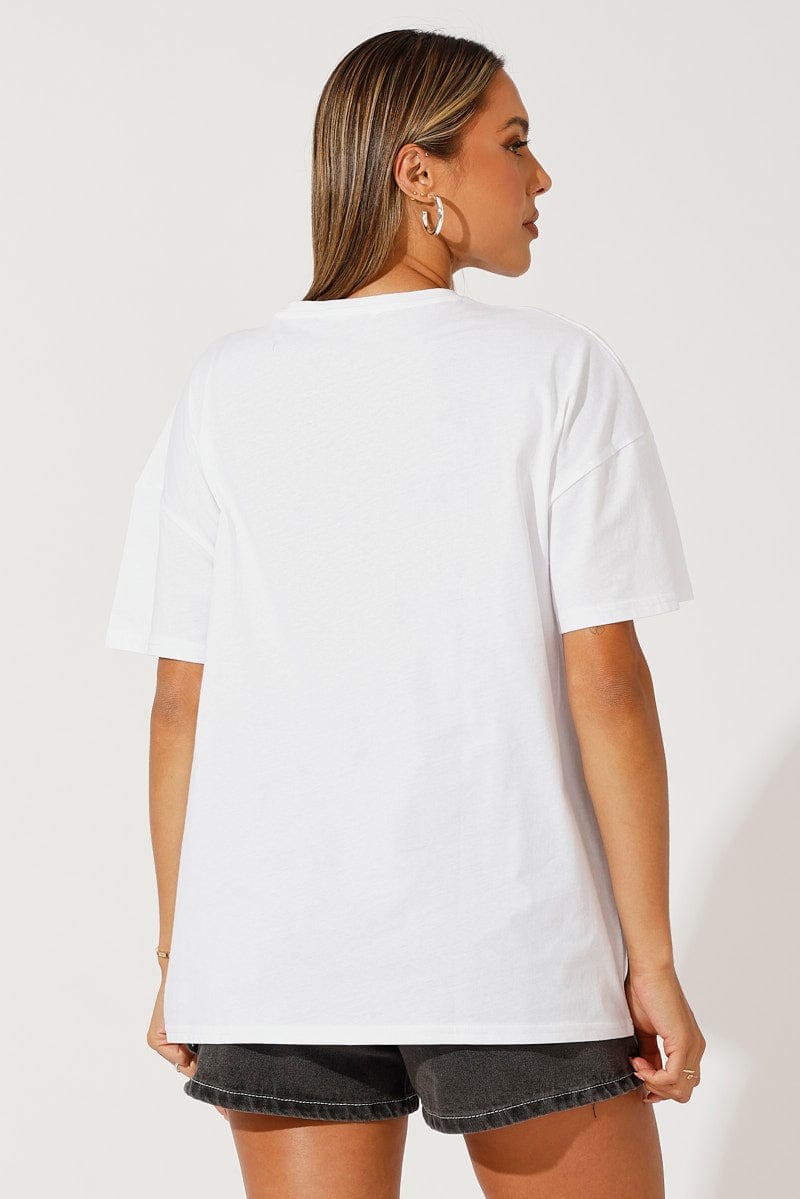 White Embroidered Tee Wellness Club Graphic T-shirt for Ally Fashion