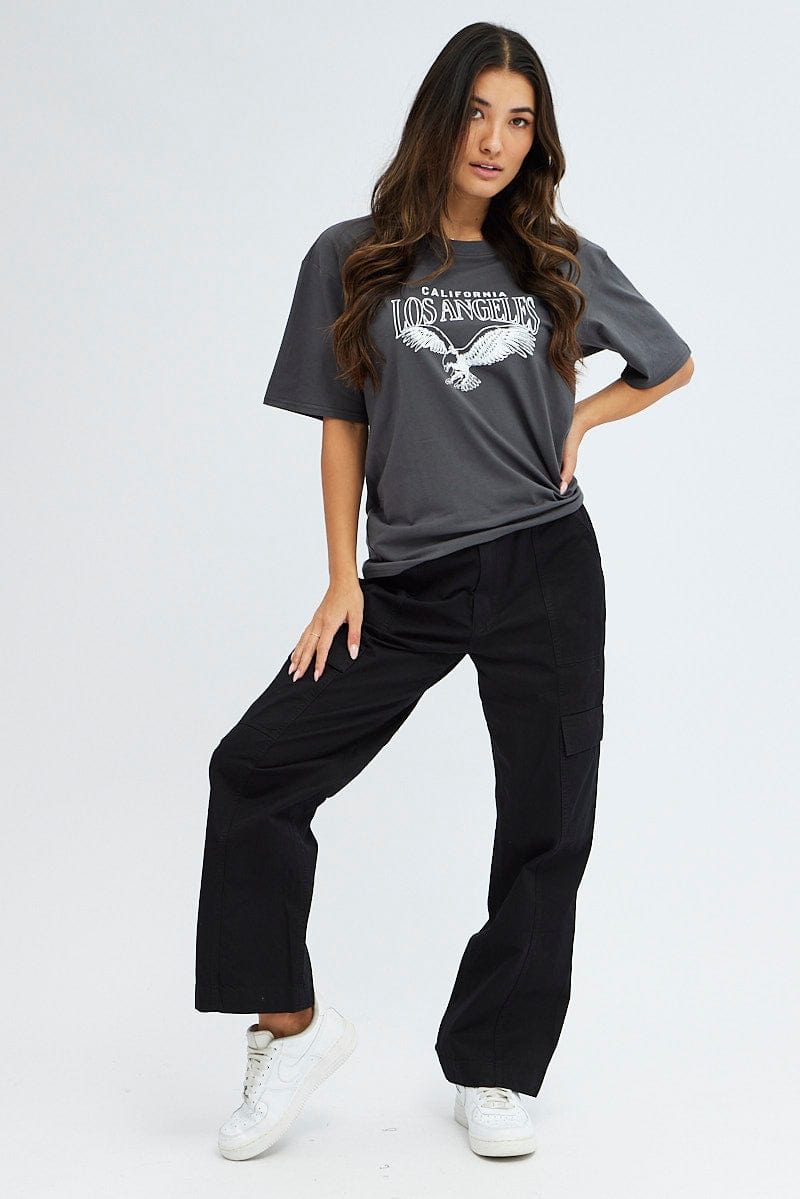 Grey Graphic T Shirt Short Sleeve for Ally Fashion