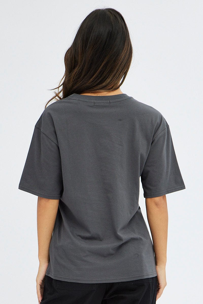 Grey Graphic T Shirt Short Sleeve for Ally Fashion