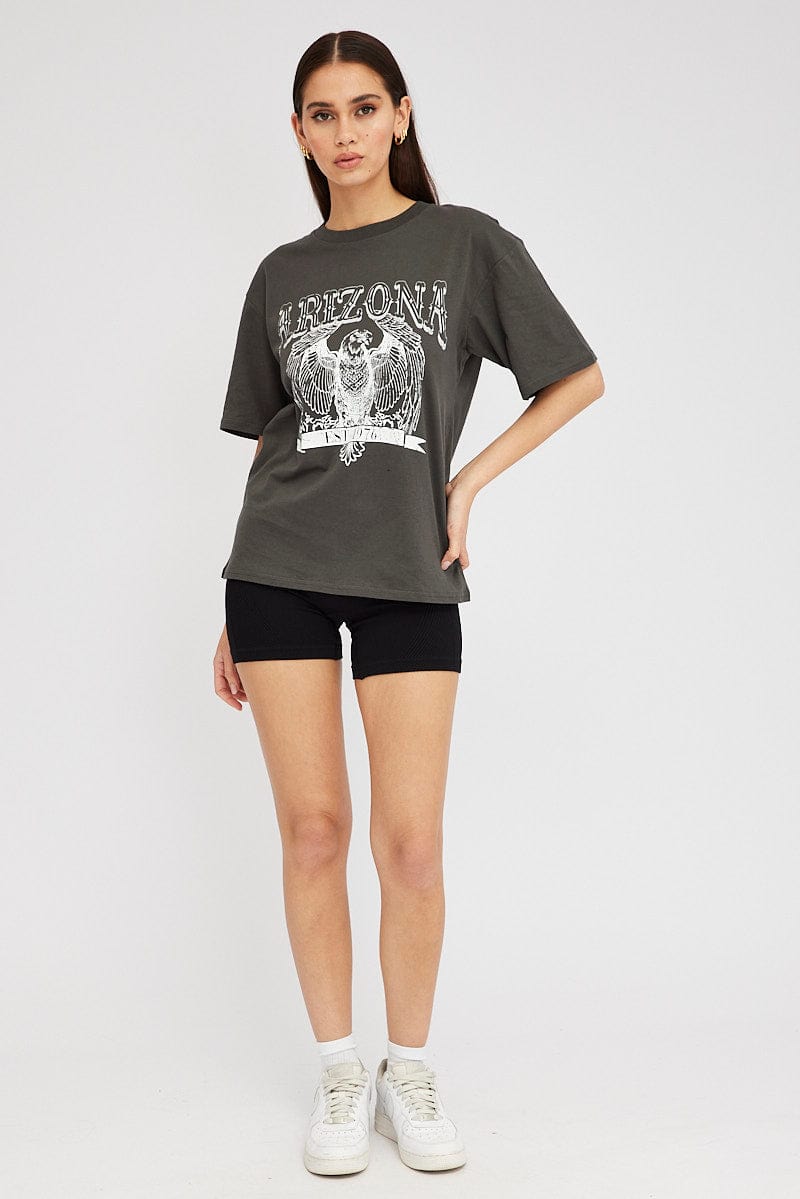 Grey Graphic Tee Short Sleeve for Ally Fashion