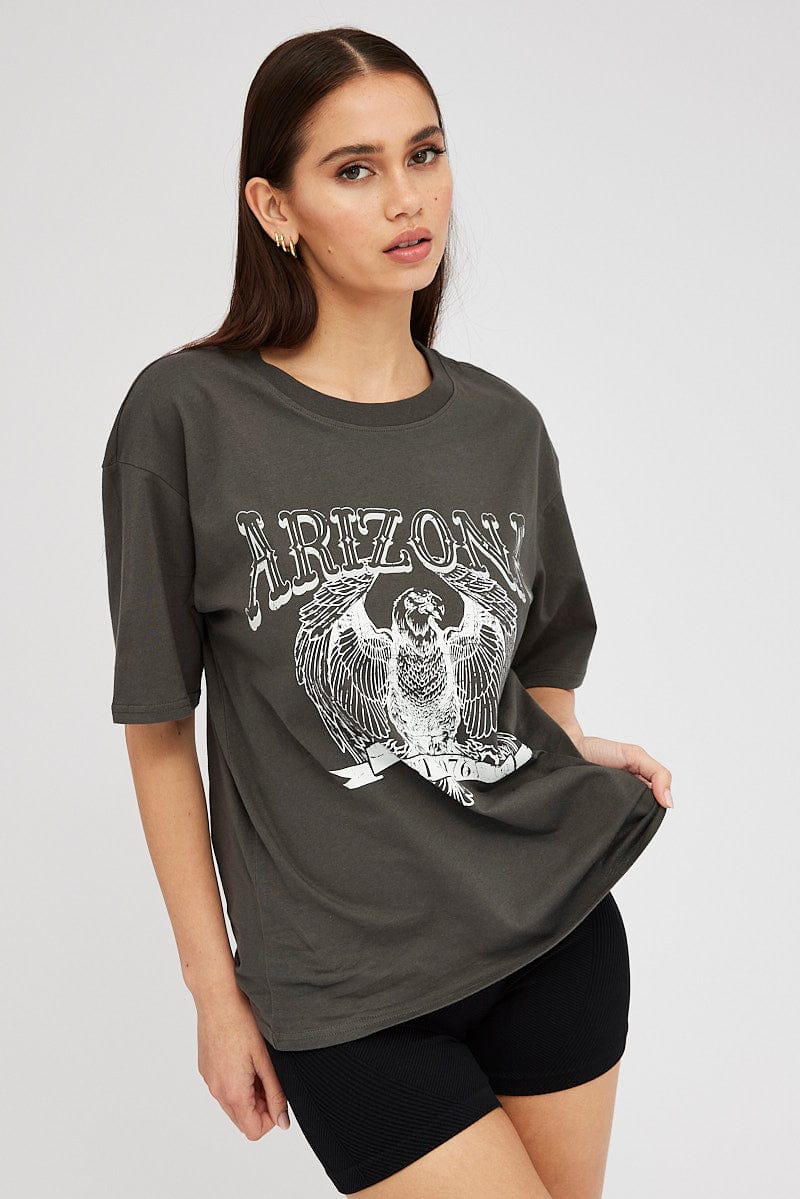 Grey Graphic Tee Short Sleeve for Ally Fashion