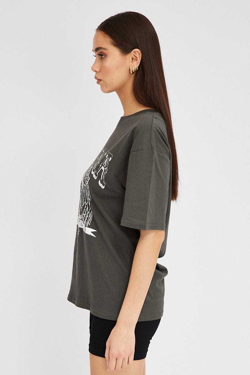 Grey Graphic Tee Short Sleeve for Ally Fashion