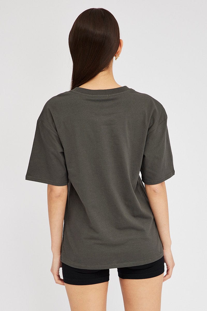 Grey Graphic Tee Short Sleeve for Ally Fashion