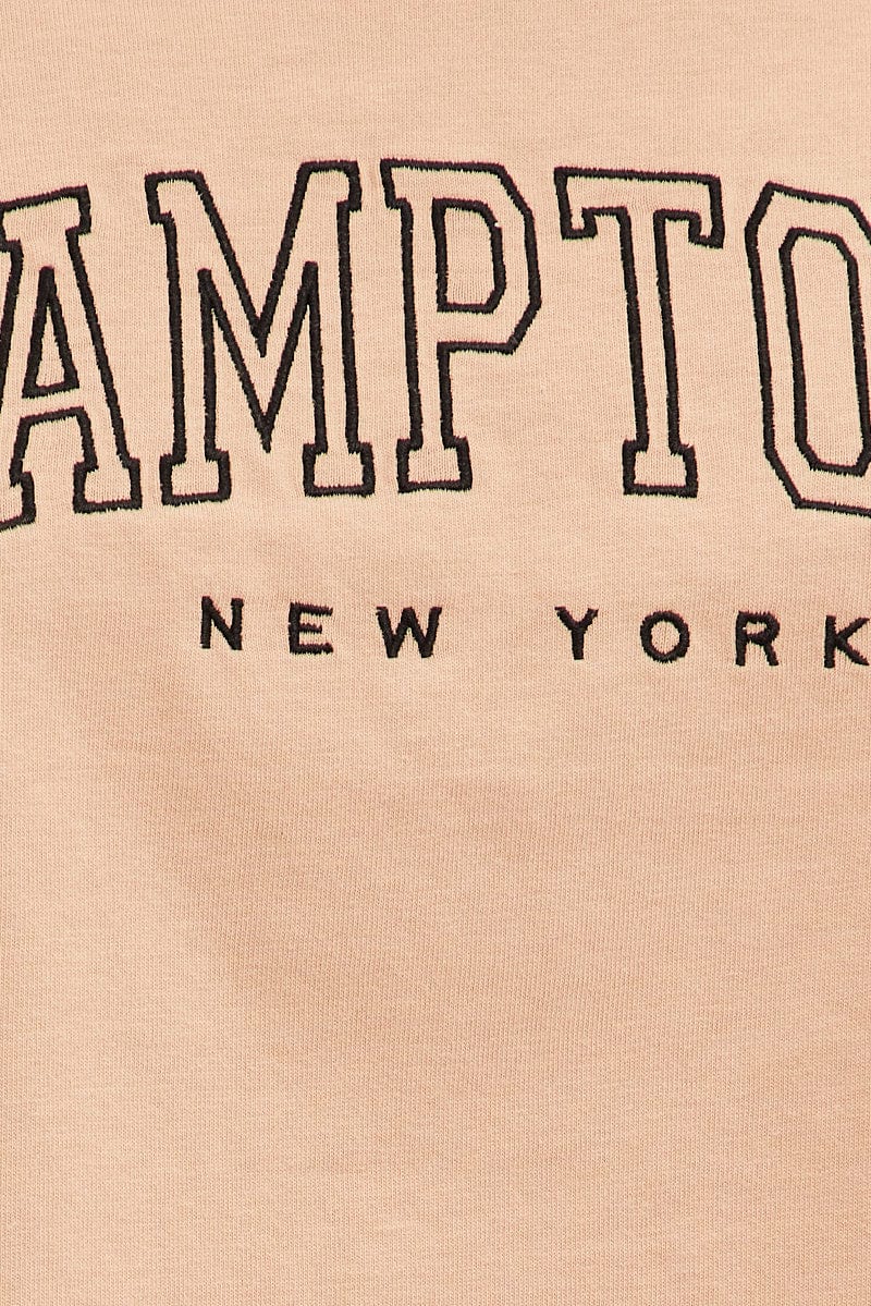 Beige Crop T Shirt Short Sleeve Crew Neck Hamptons for Ally Fashion