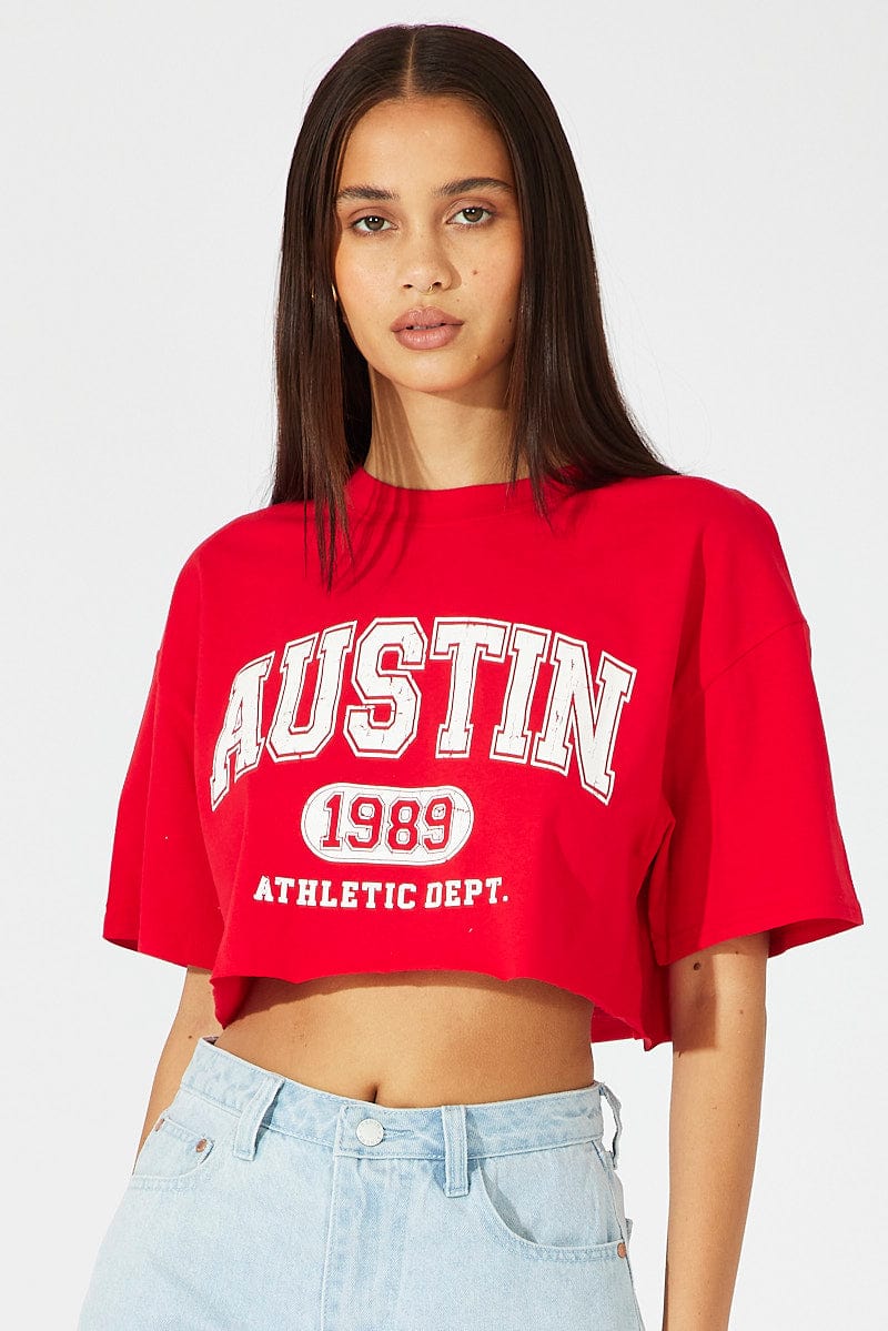 Red Graphic Tee Short Sleeve for Ally Fashion