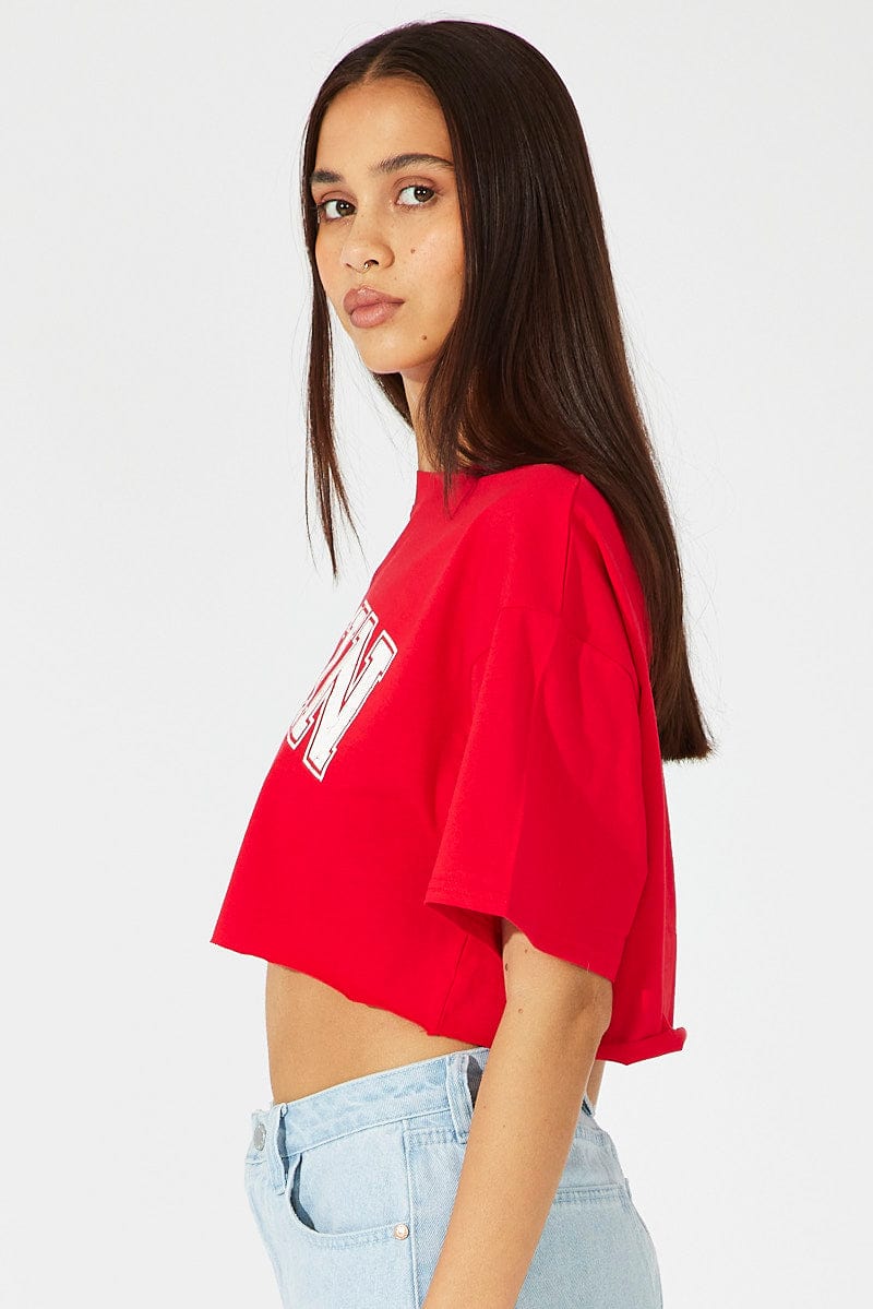 Red Graphic Tee Short Sleeve for Ally Fashion