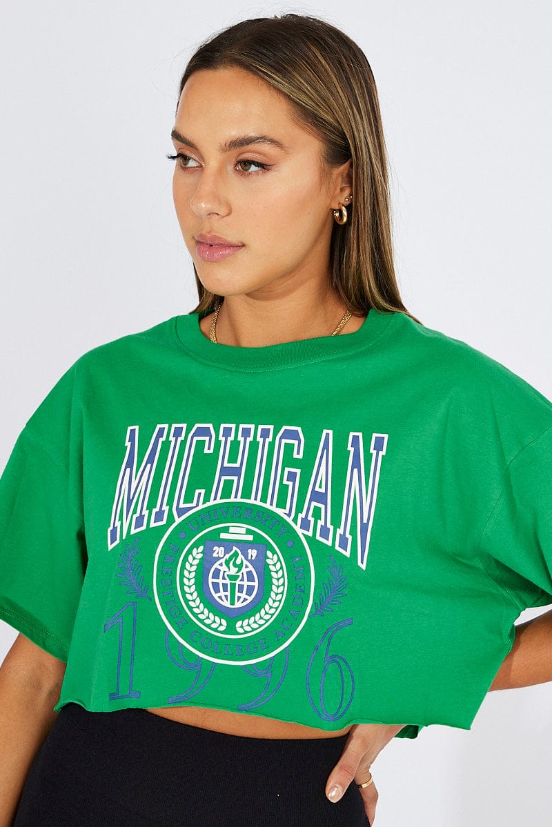 Green Graphic Tee Short Sleeve for Ally Fashion