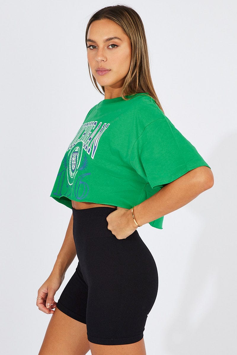 Green Graphic Tee Short Sleeve for Ally Fashion