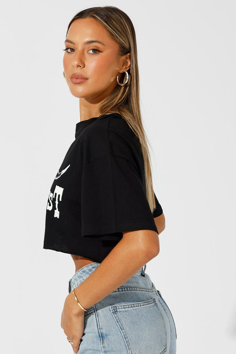 Black Graphic Tee Short Sleeve Crop for Ally Fashion