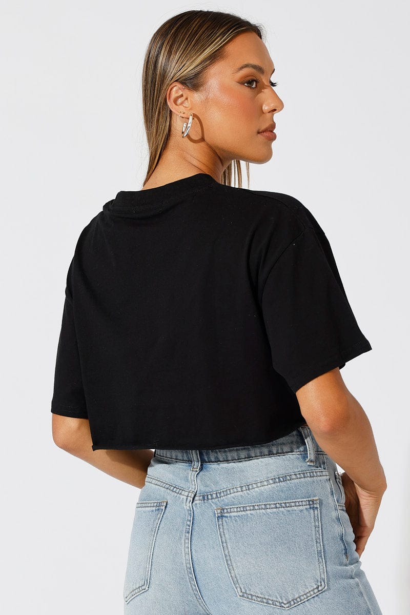 Black Graphic Tee Short Sleeve Crop for Ally Fashion