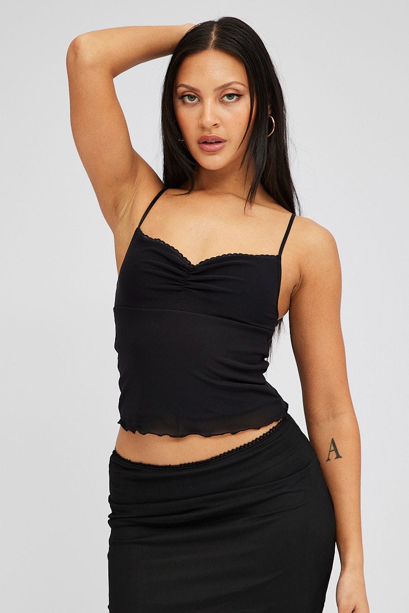 Black Mesh Singlet Top for Ally Fashion