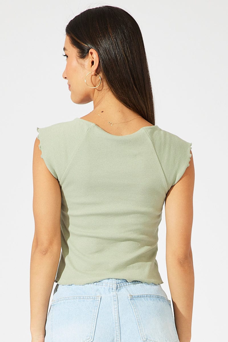 Green Top Split Front Short Sleeve for Ally Fashion