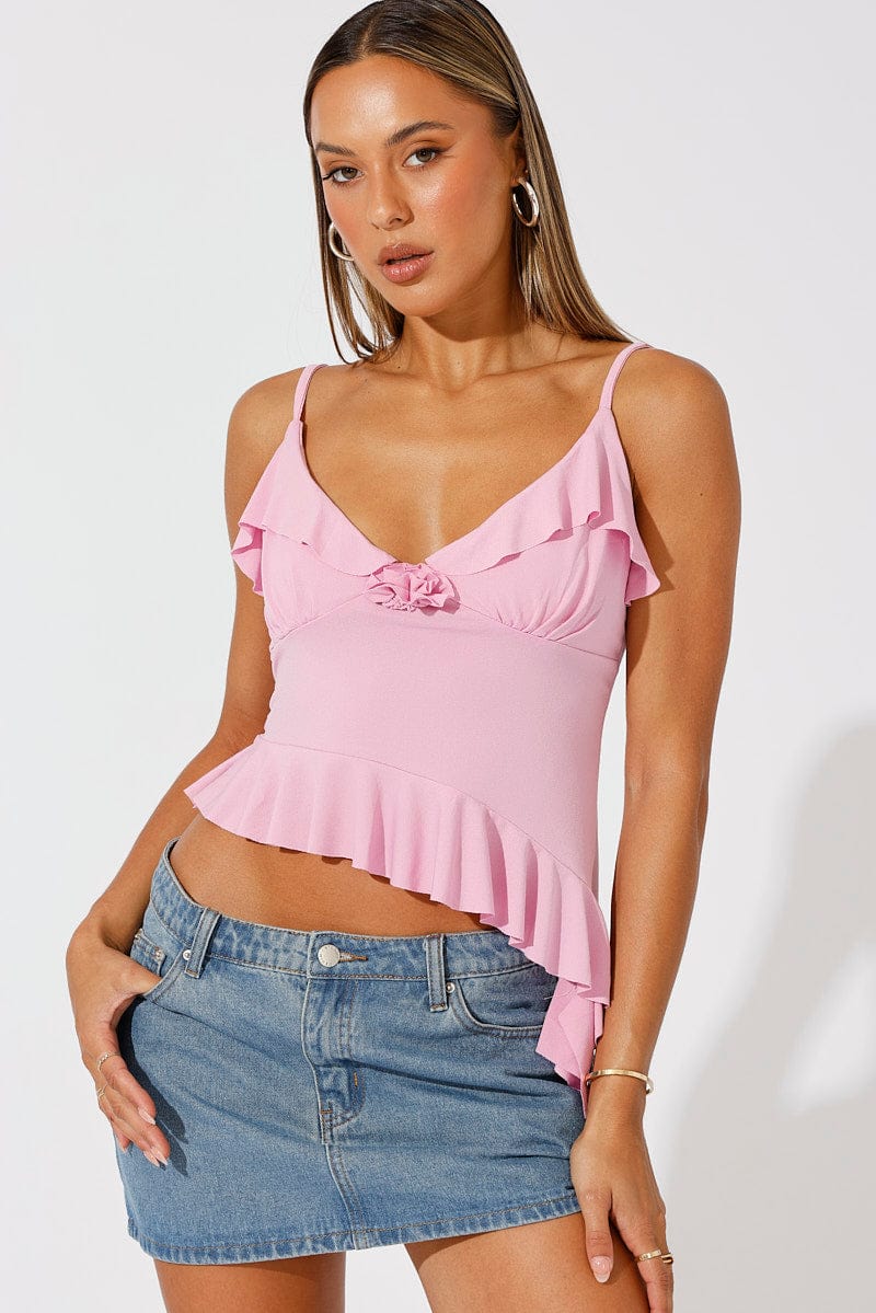 Pink Singlet Rose Top for Ally Fashion