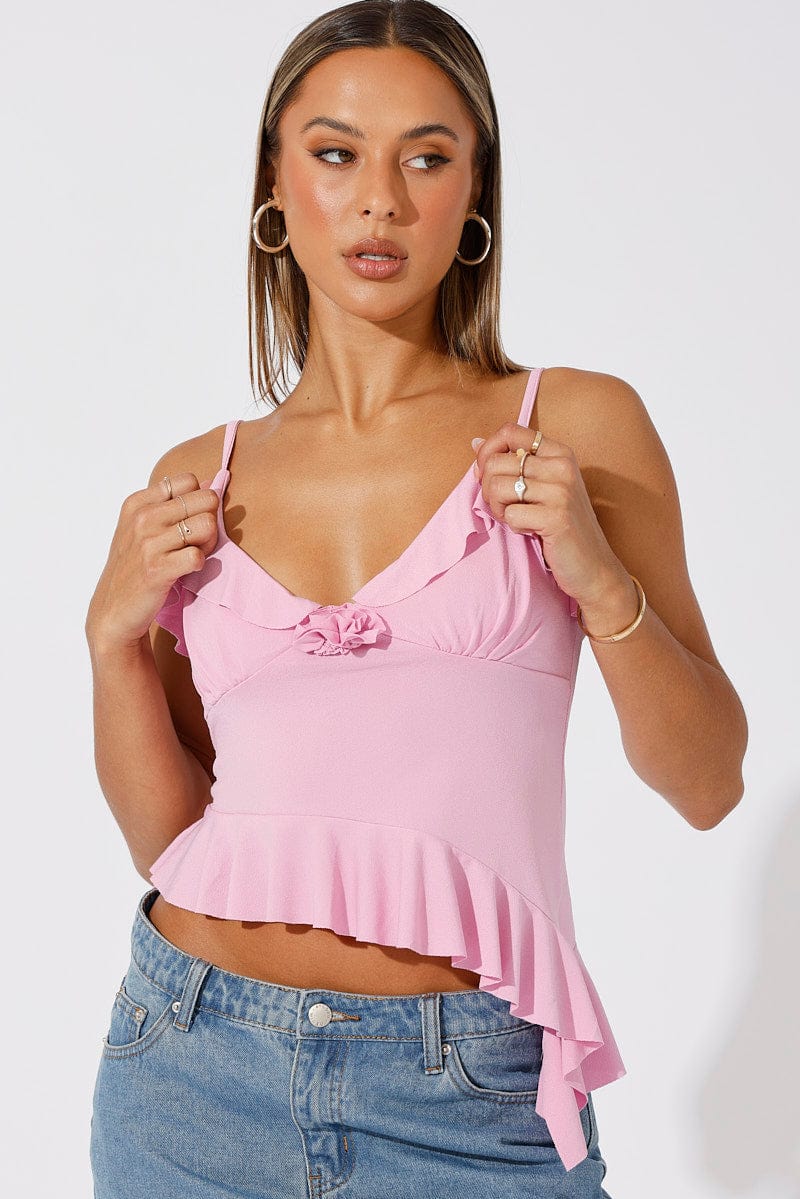 Pink Singlet Rose Top for Ally Fashion