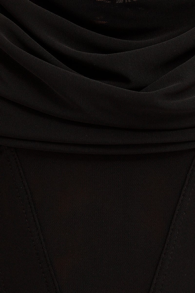 Black Corset Top Sleeveless Cowl Neck Crop Mesh for Ally Fashion