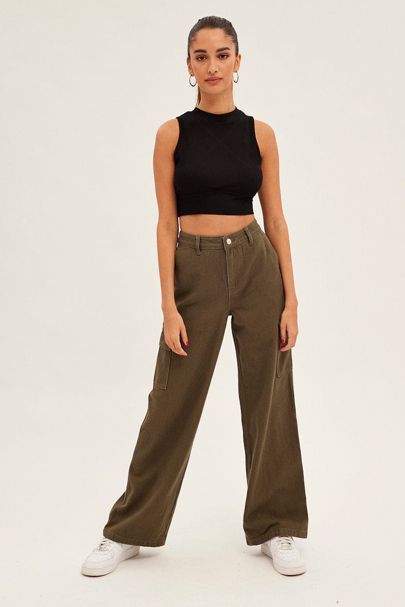 Black Rib Jersey Cropped Top for Ally Fashion