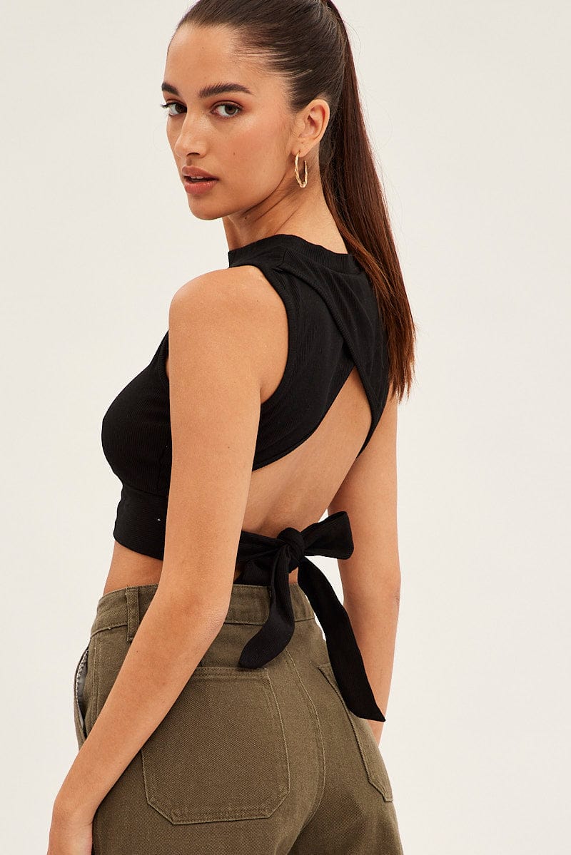 Black Rib Jersey Cropped Top for Ally Fashion