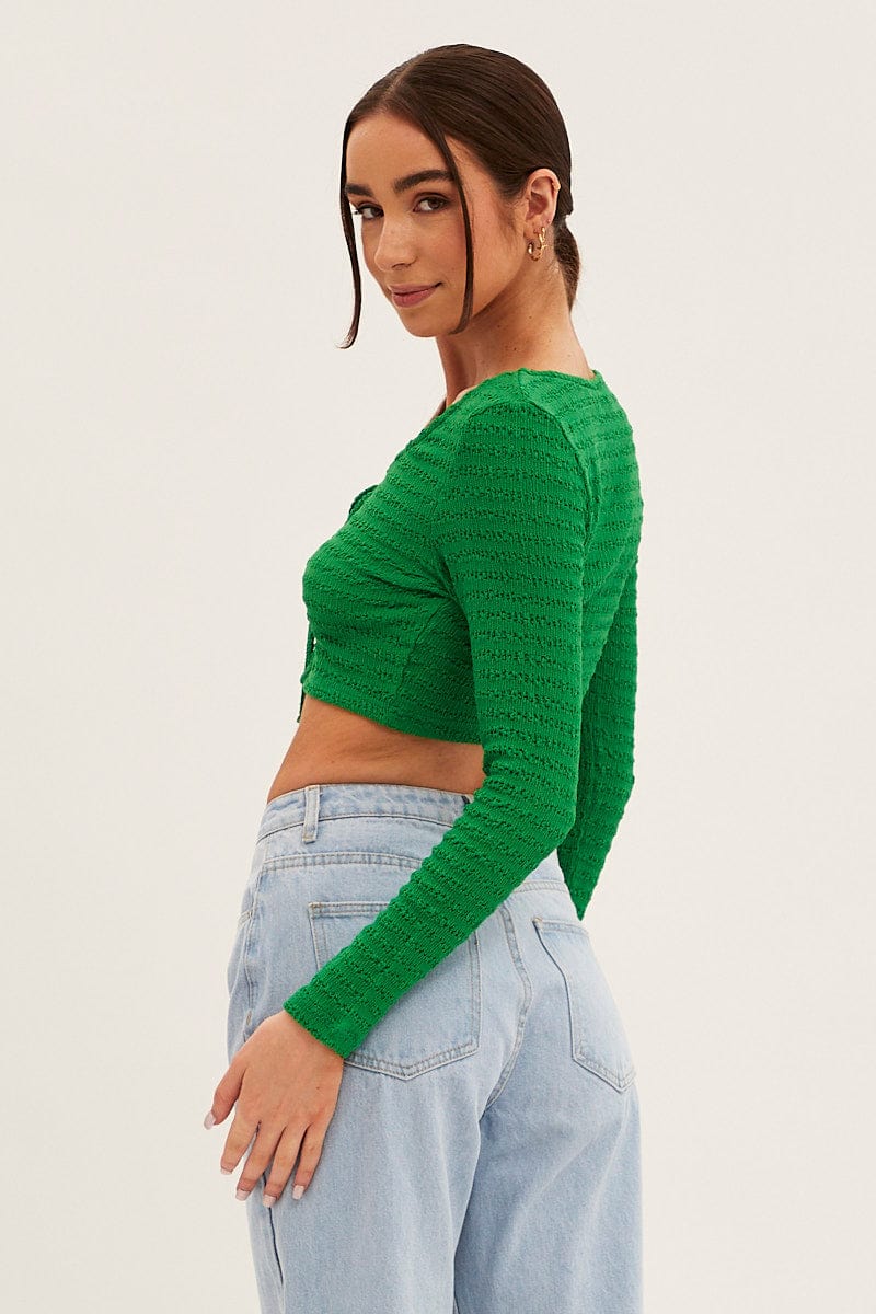 Green Textured Top Front Tie for Ally Fashion