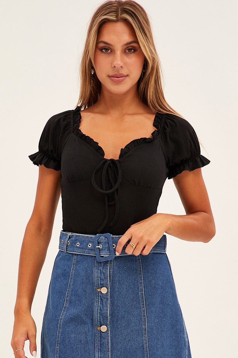 Black Off Shoulder Ribbed Bodysuit for Ally Fashion