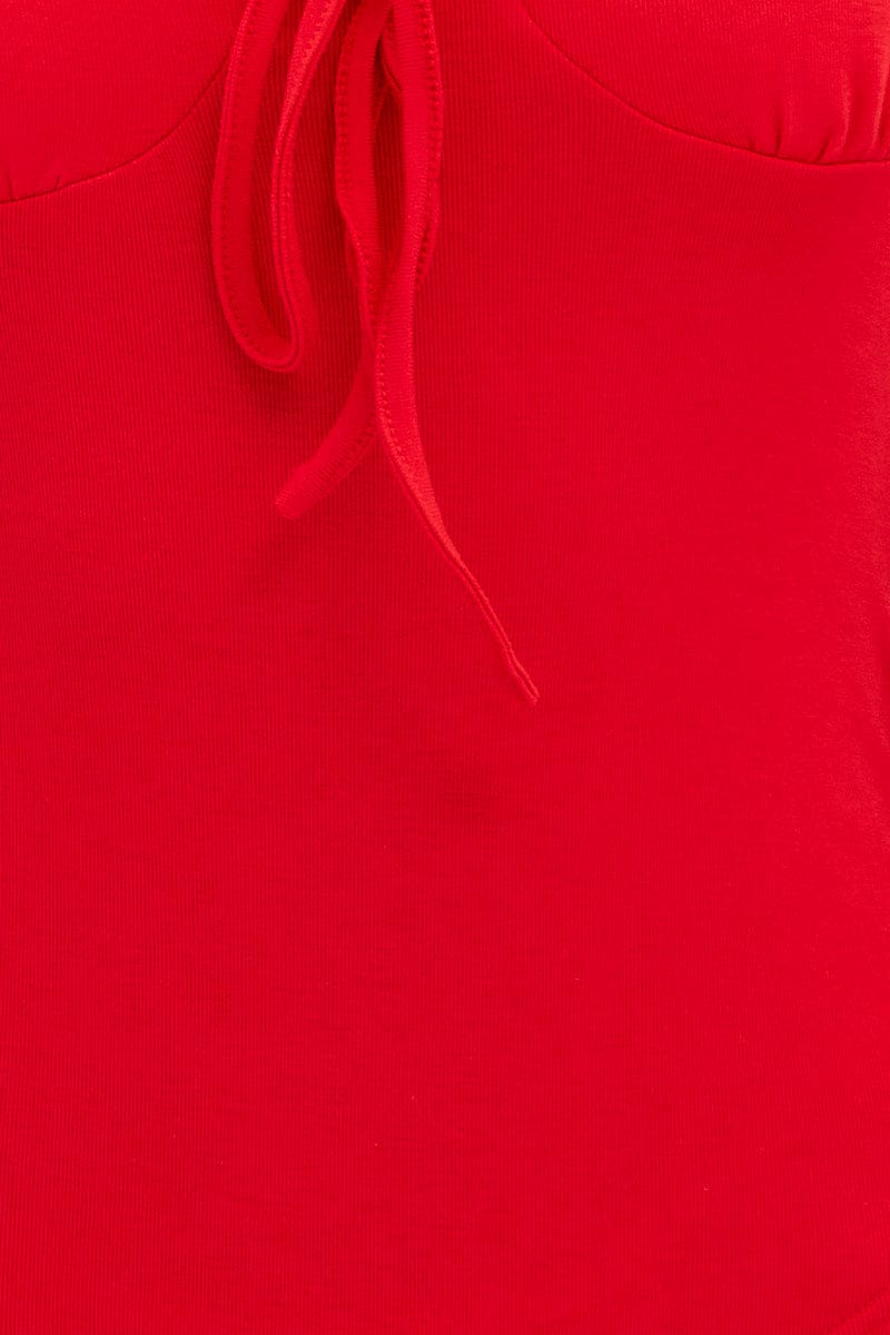Red Off Shoulder Ribbed Bodysuit for Ally Fashion