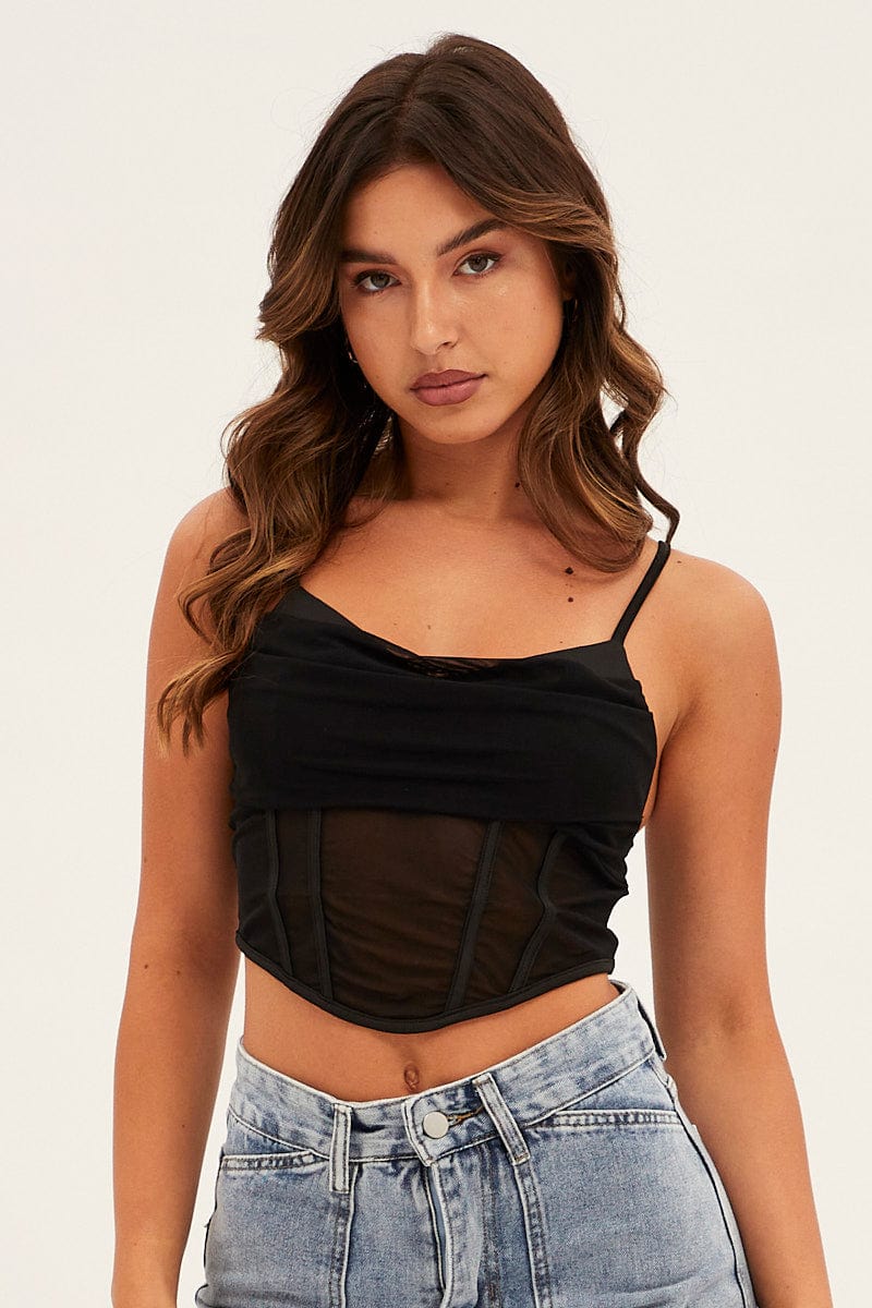 Black Mesh Sleeveless Cami Top for Ally Fashion