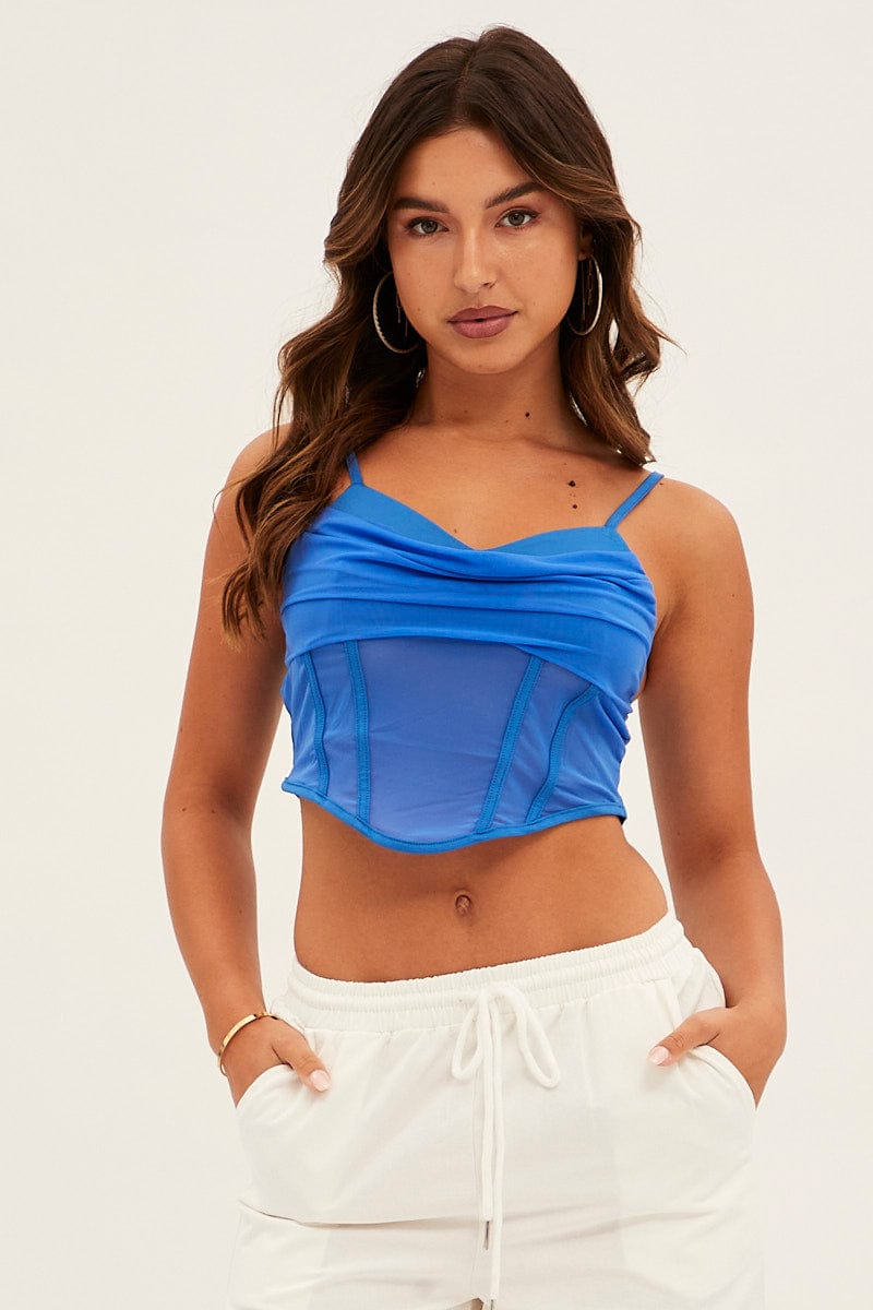 Blue Mesh Sleeveless Cami Top for Ally Fashion