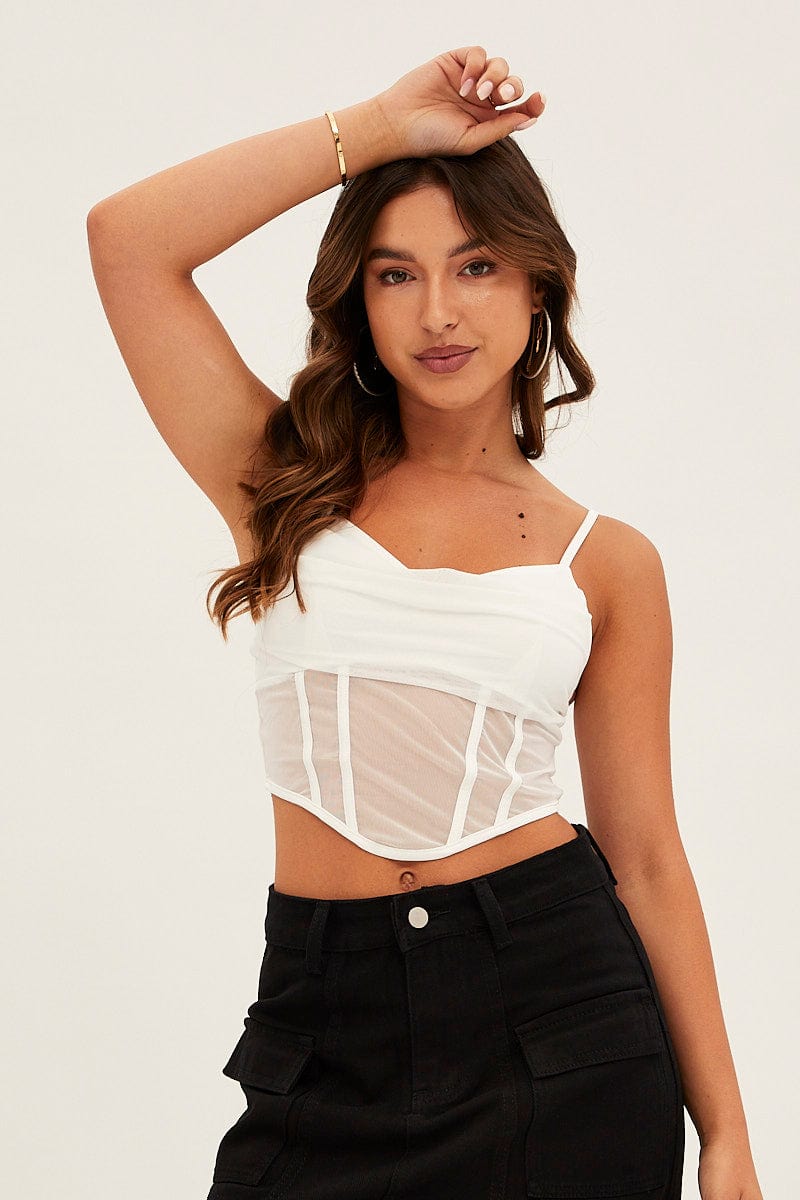 White Mesh Sleeveless Cami Top for Ally Fashion