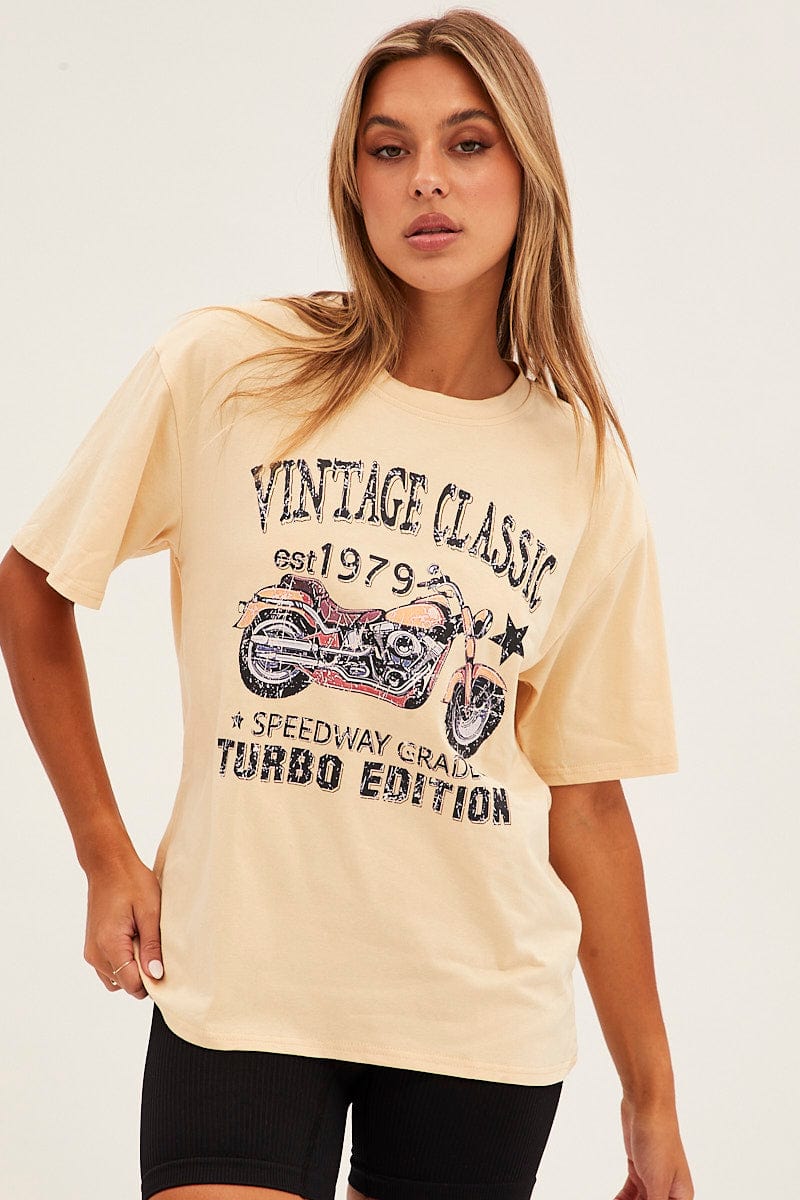 Beige Graphic Short Sleeve Oversized T Shirt for Ally Fashion