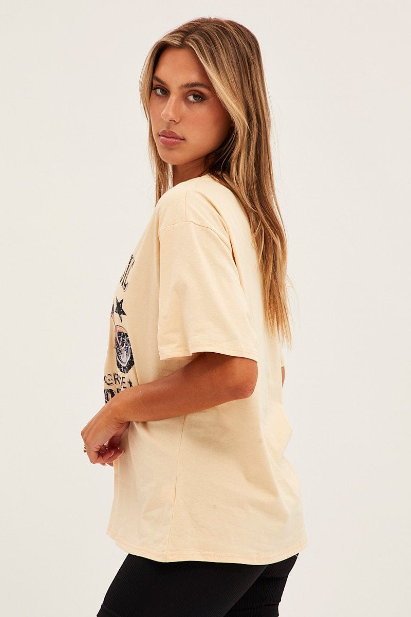 Beige Graphic Short Sleeve Oversized T Shirt for Ally Fashion