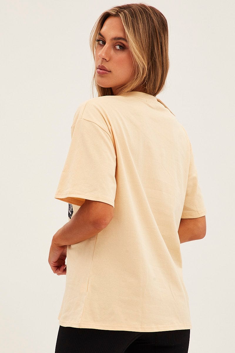 Beige Graphic Short Sleeve Oversized T Shirt for Ally Fashion