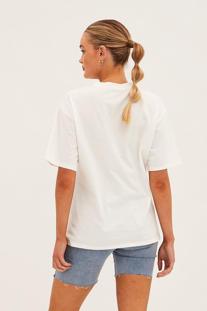 White Embroided Crew Neck Short Sleeve T Shirt for Ally Fashion