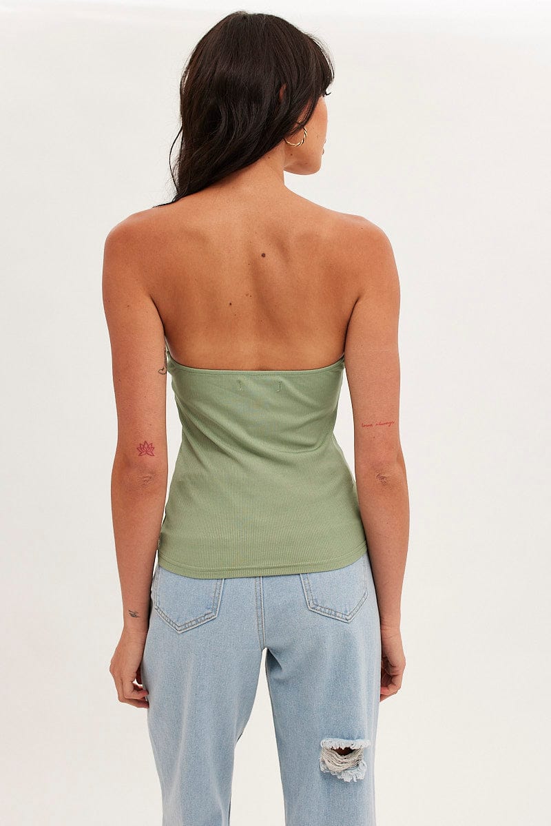 Green Twist Front Ribbed Sleeveless Top