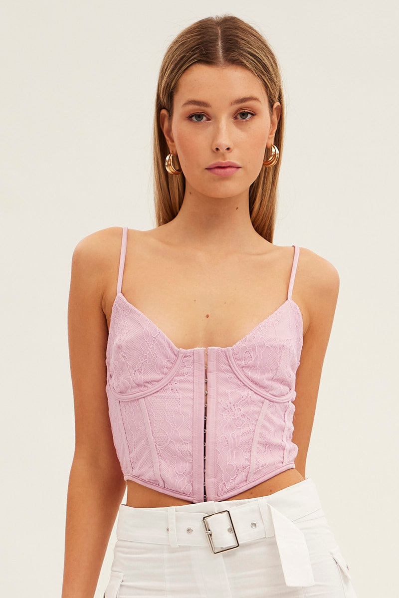 Pink Corset Top Singlet Lace
