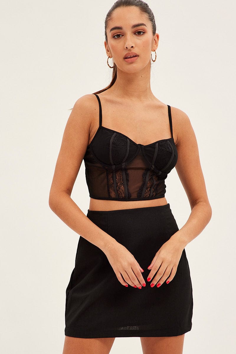 Black Crop Top Singlet Cami Lace for Ally Fashion