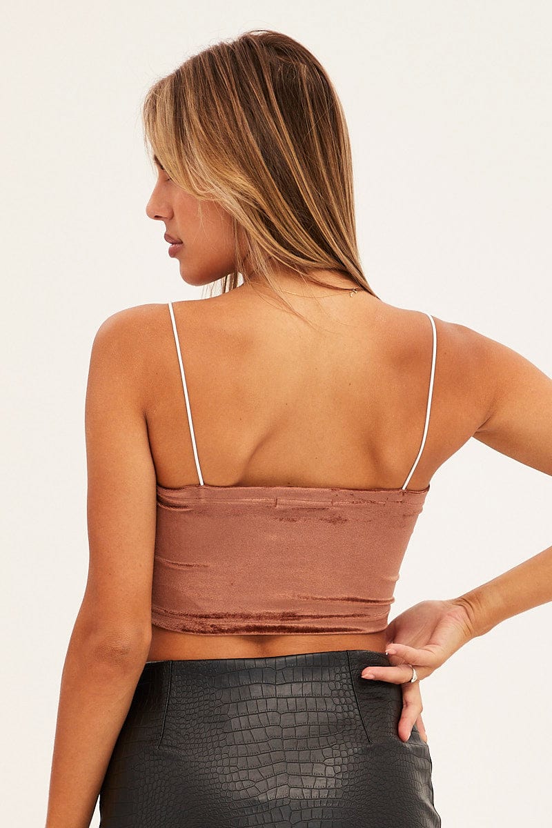 Brown Velour Singlet Lounge Crop Top for Ally Fashion