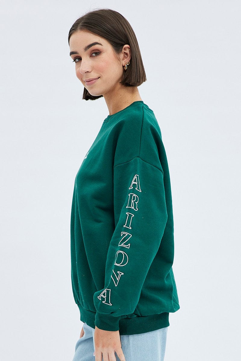 Green Graphic Sweater Long Sleeves for Ally Fashion