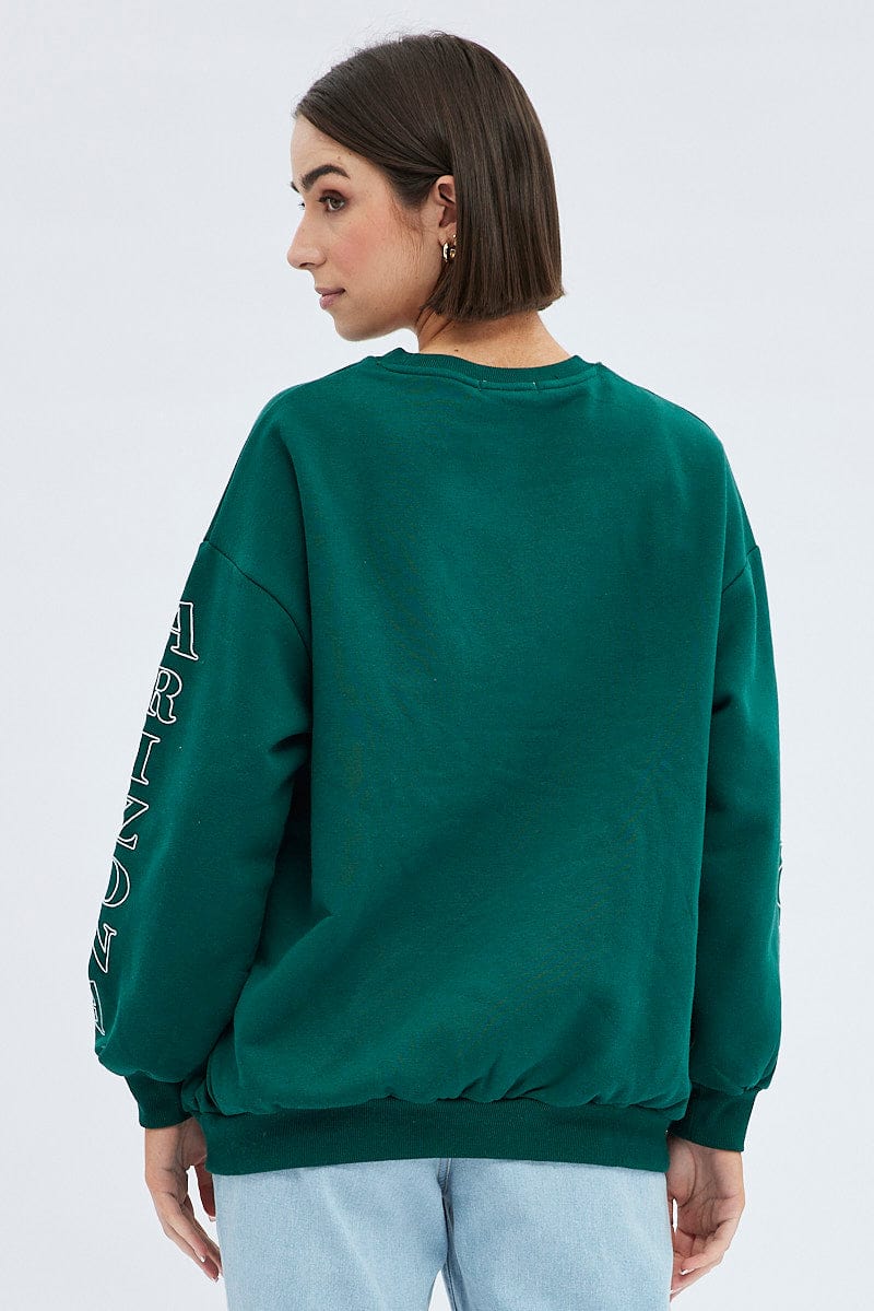 Green Graphic Sweater Long Sleeves for Ally Fashion