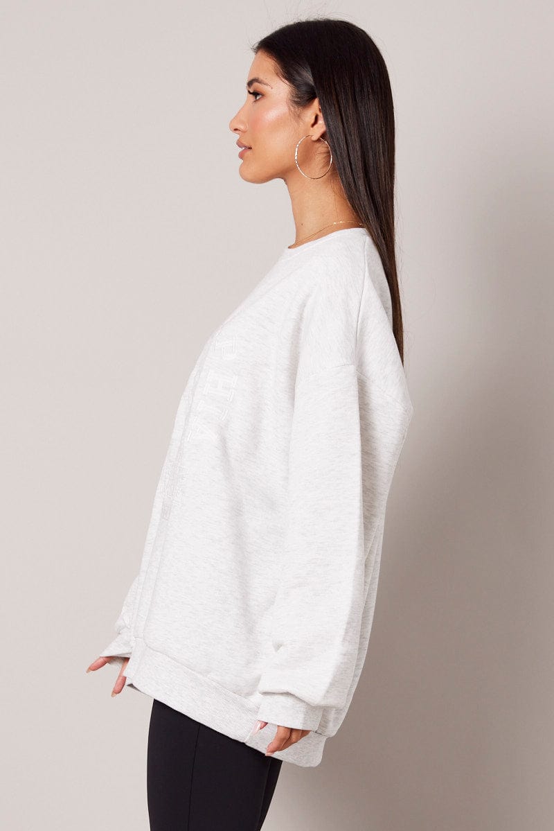 Grey Graphic Sweater Crew Neck Oversized for Ally Fashion