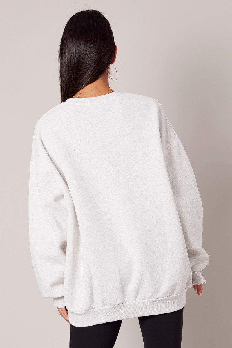 Grey Graphic Sweater Crew Neck Oversized for Ally Fashion