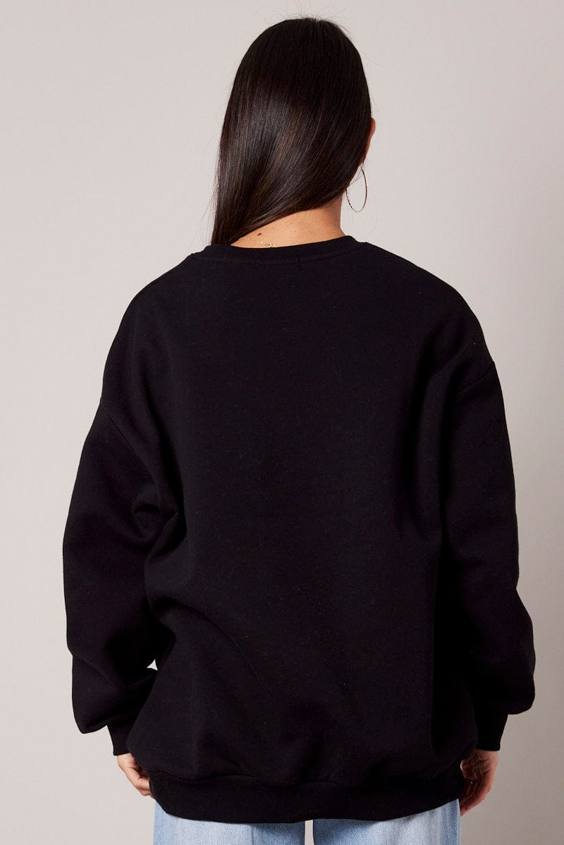 Black Graphic Sweater Long Sleeve for Ally Fashion