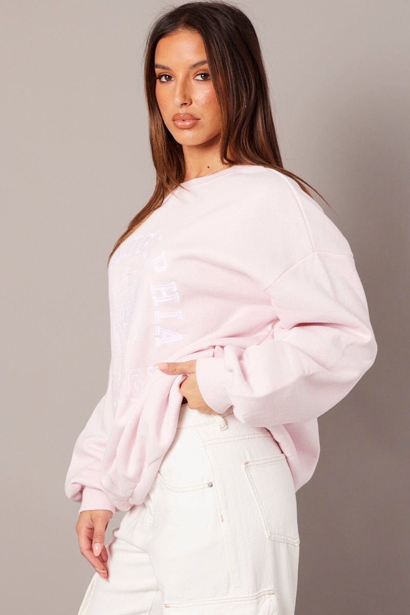 Pink Graphic Sweater Long Sleeve for Ally Fashion