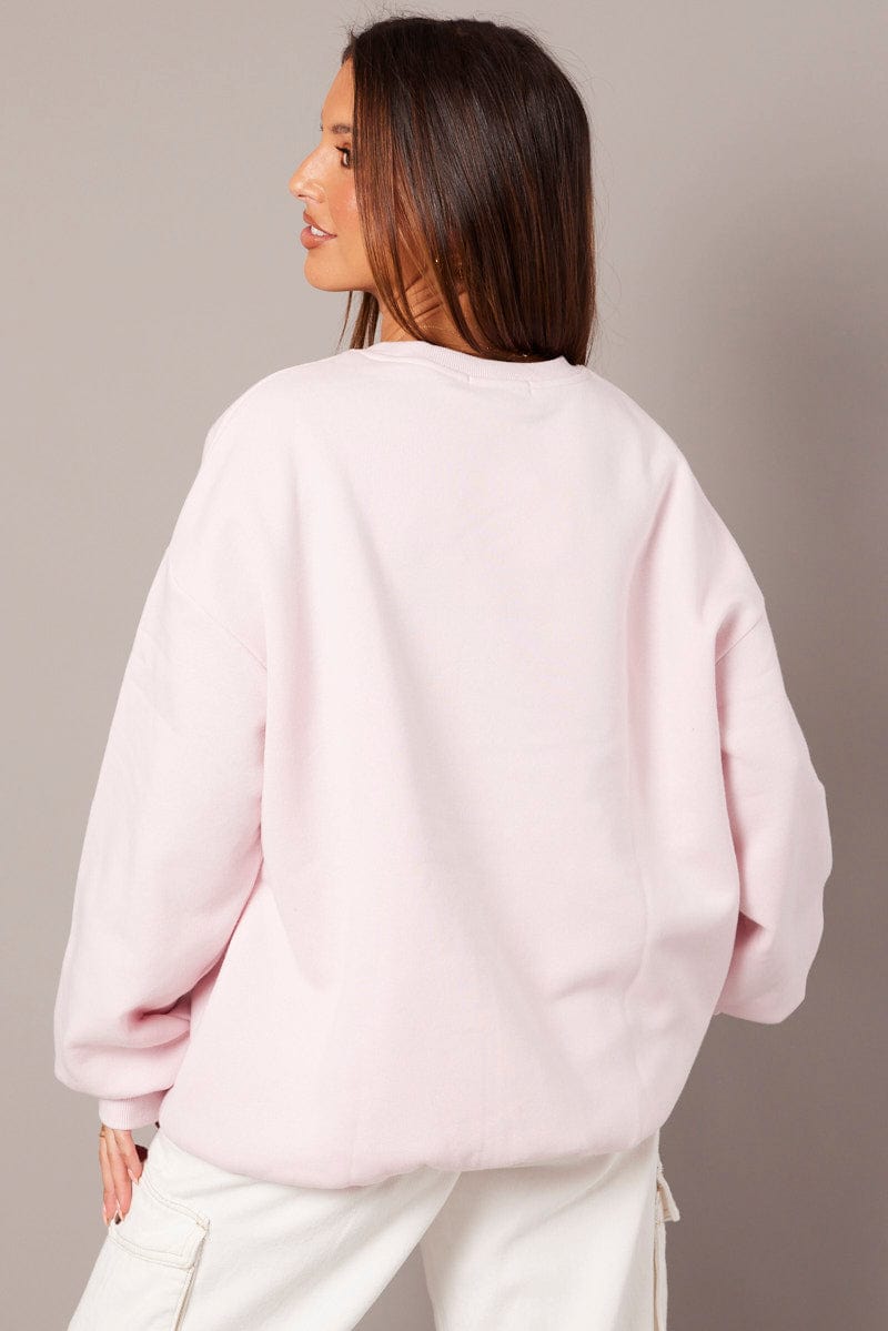 Pink Graphic Sweater Long Sleeve for Ally Fashion