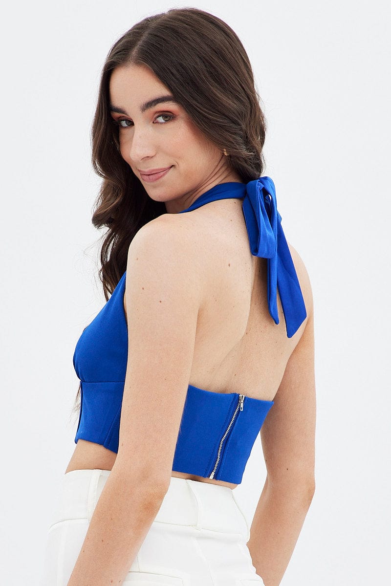 Blue Halter Top Back Zip for Ally Fashion