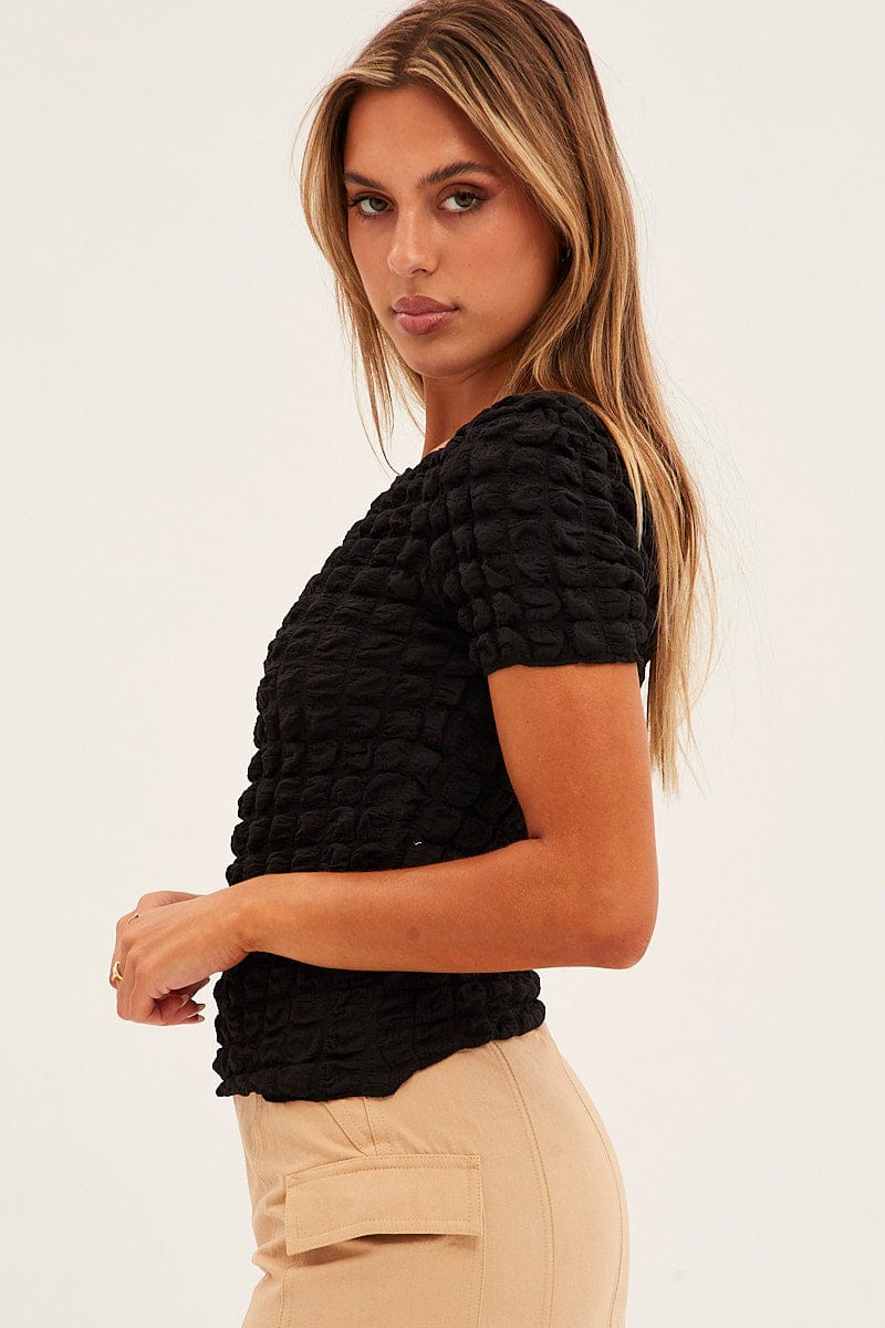 Black Textured Crop Top for Ally Fashion
