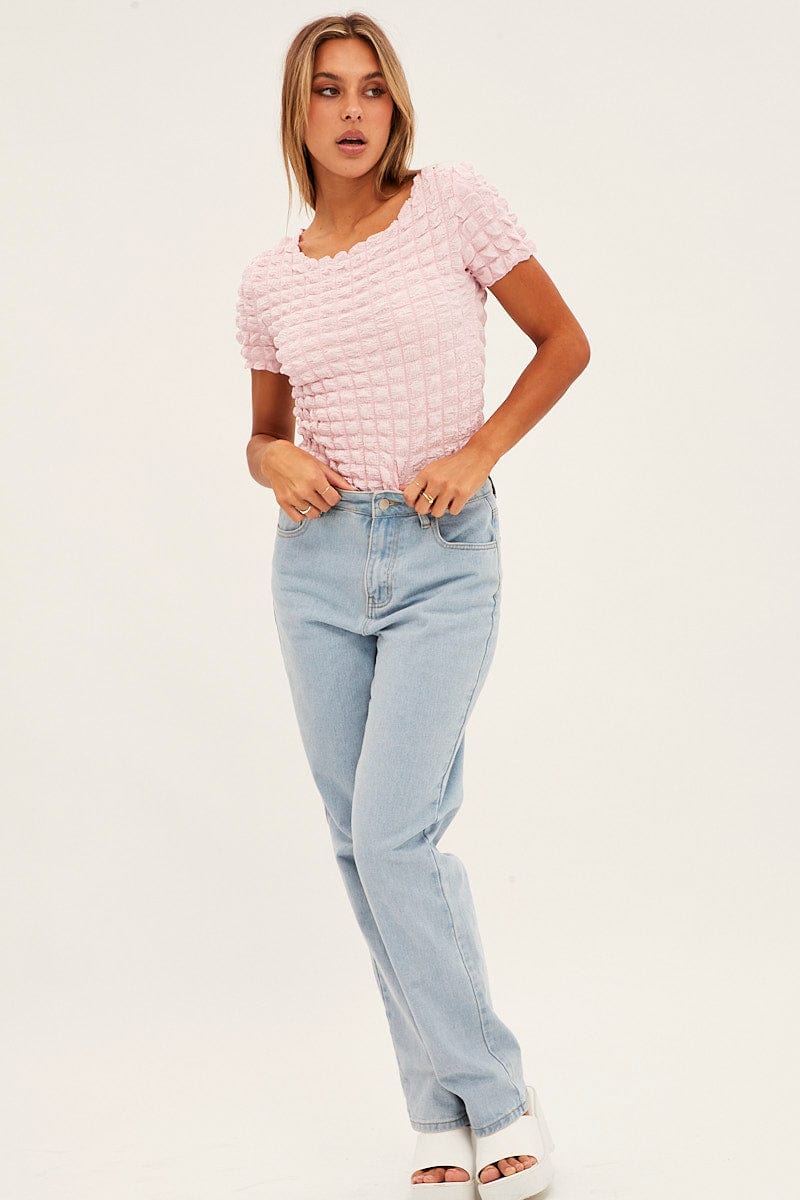 Pink Textured Crop Top for Ally Fashion