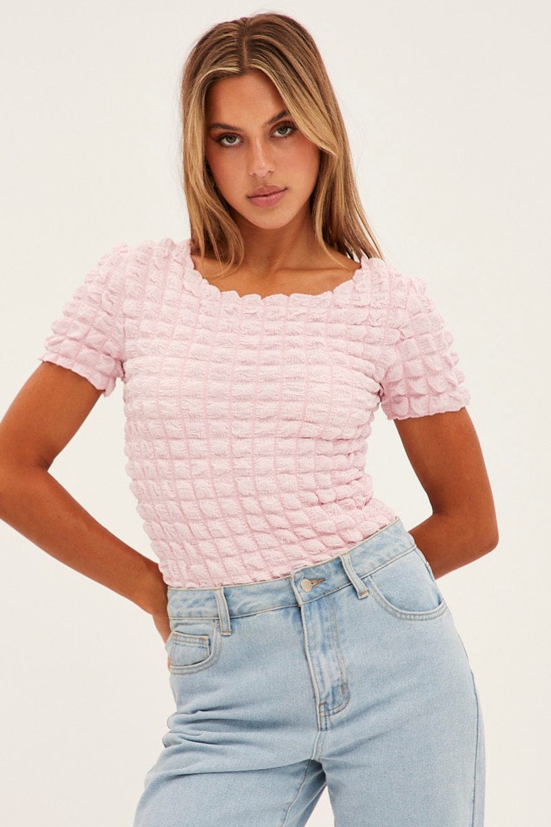 Pink Textured Crop Top for Ally Fashion