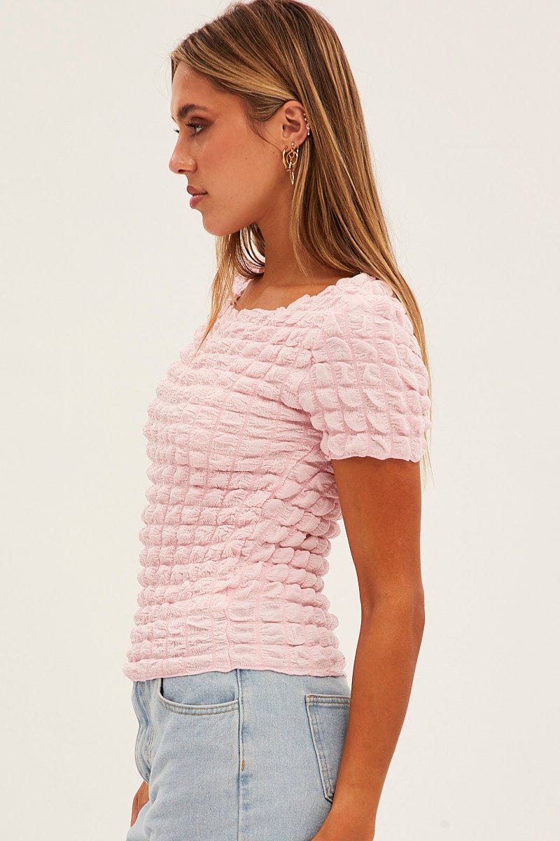 Pink Textured Crop Top for Ally Fashion