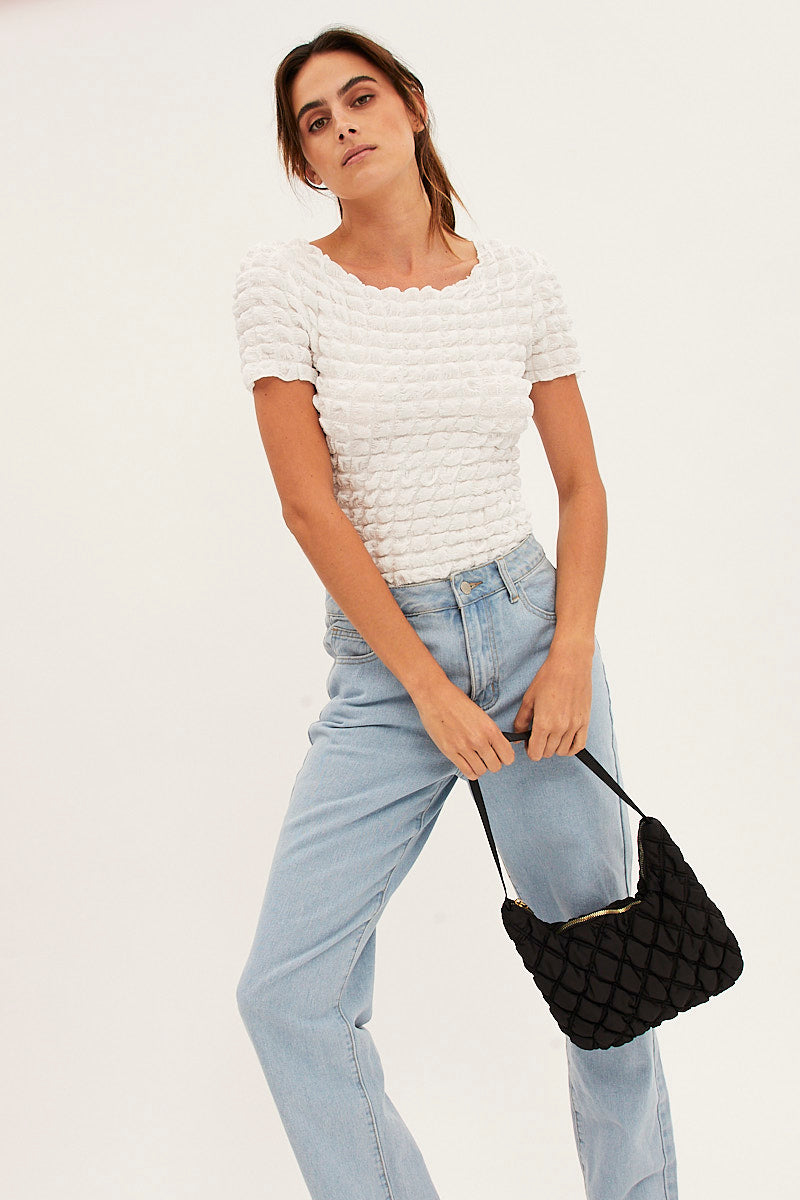 White Textured Crop Top for Ally Fashion