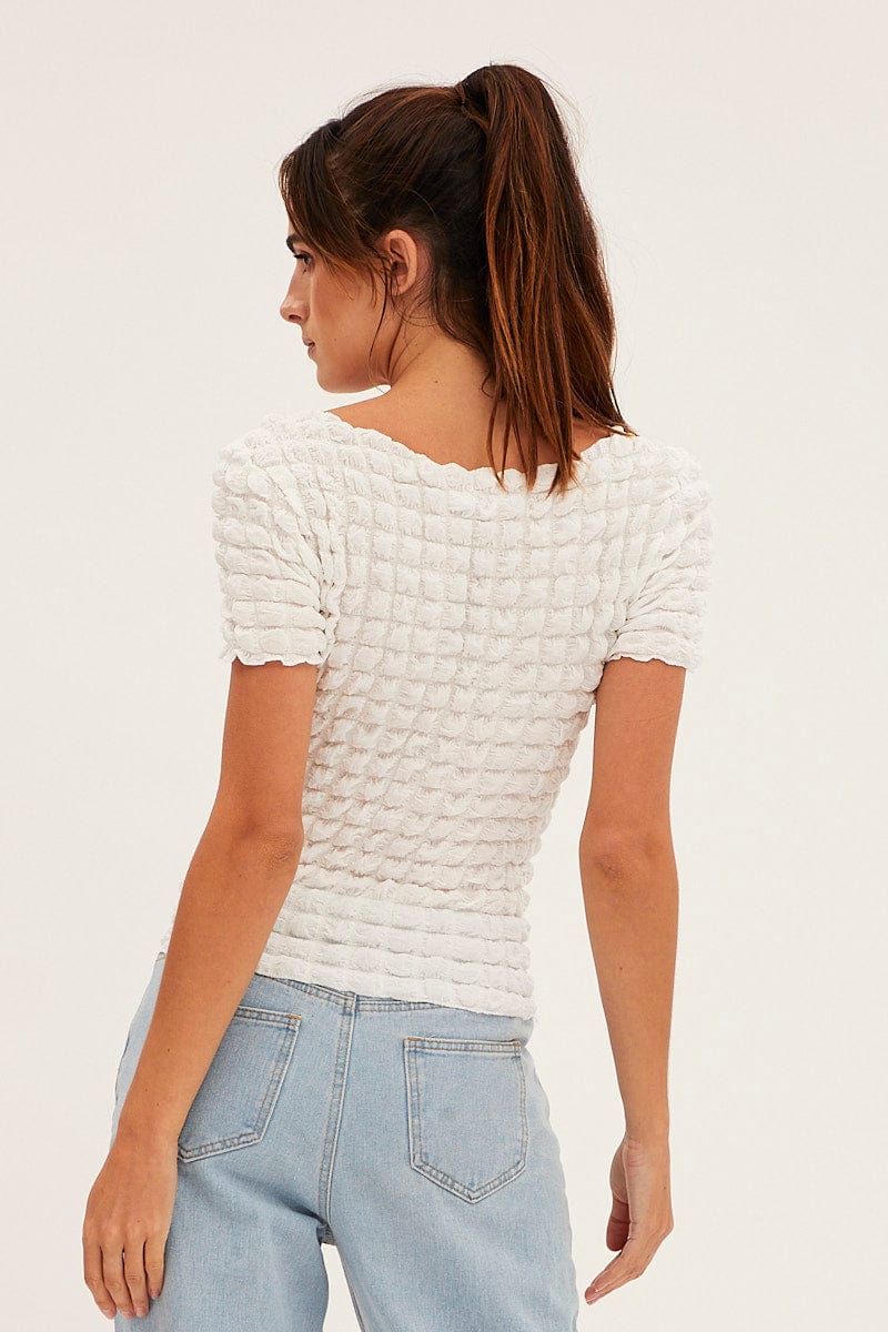 White Textured Crop Top for Ally Fashion