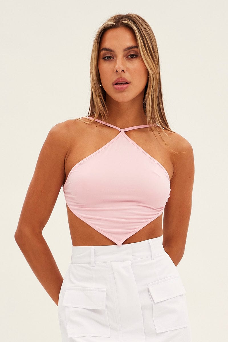 Pink Scarf Top Backless for Ally Fashion